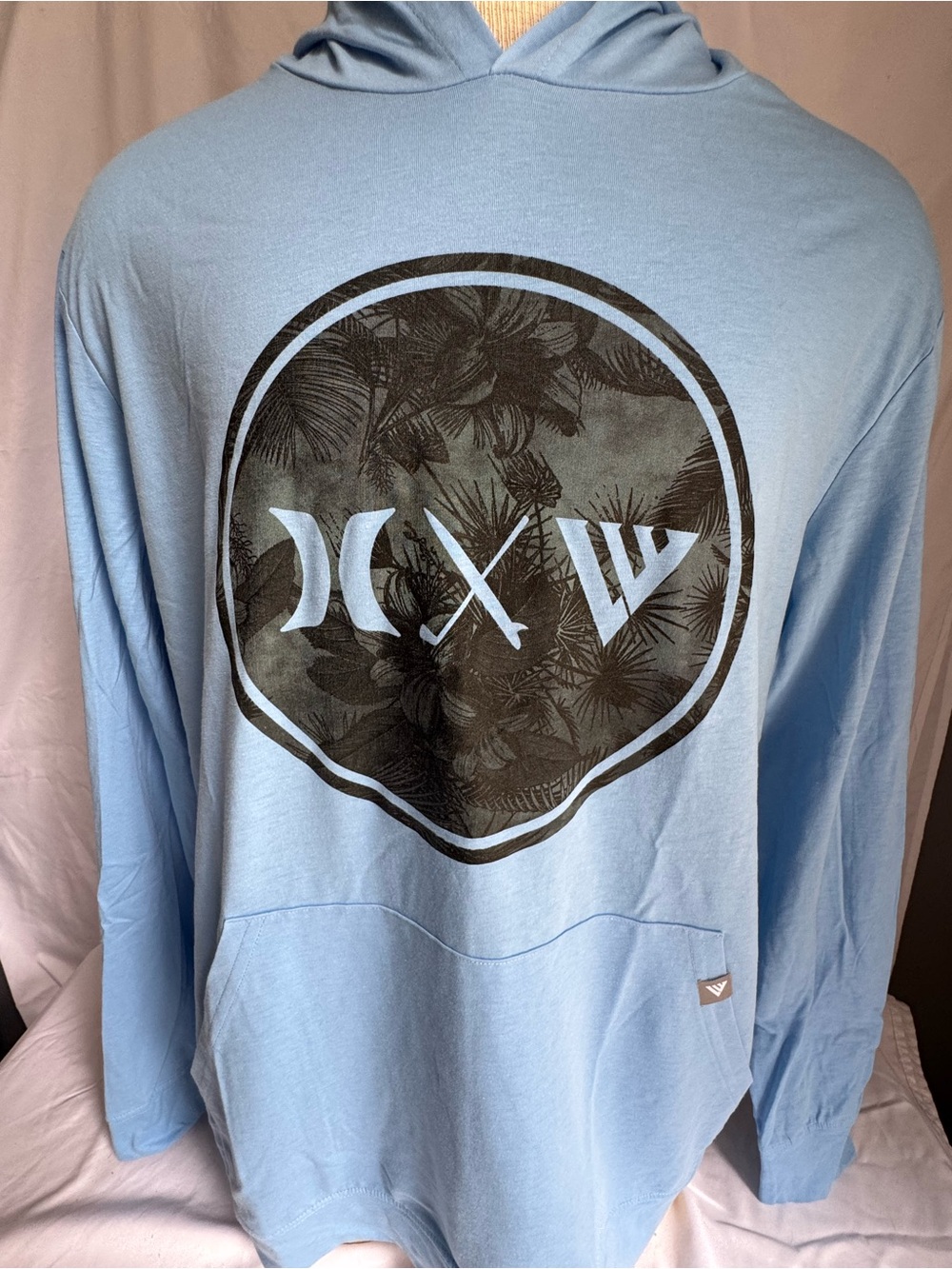 Hurley x Levelwear Hoodie Mens XL Blue Verve Tropical Graphic Pullover Like New